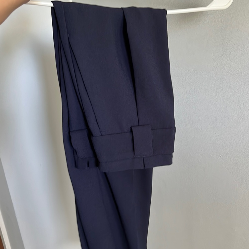 High waisted paper bag Ankle pant dark blue color